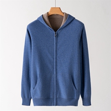 2026年秋季时尚都市长袖时尚百搭连帽拉链开衫，男装羊绒开衫，雪丹羊