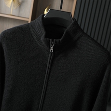 男士秋冬新款简约休闲羊绒开衫高领拉链设计保暖舒适，男装羊绒套衫，台绒羊绒