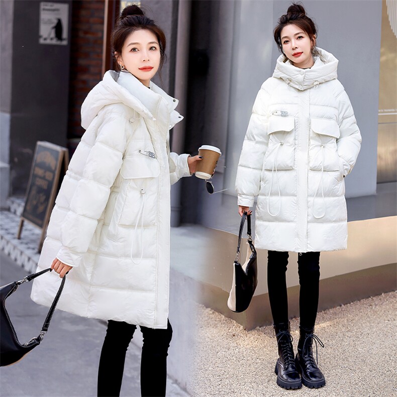 现货新款女冬装宽松休闲时尚通列减龄加厚保暖抽绳连帽棉衣外套，女装棉衣/棉服，韩美纤衣