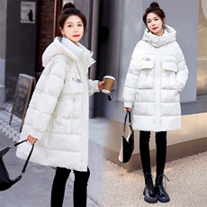 现货新款女冬装宽松休闲时尚通列减龄加厚保暖抽绳连帽棉衣外套，女装棉衣/棉服，韩美纤衣