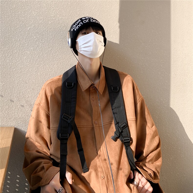 港风咖啡厅麂皮绒长袖翻领衬衫S70P48控68,男装衬衫,电商A247