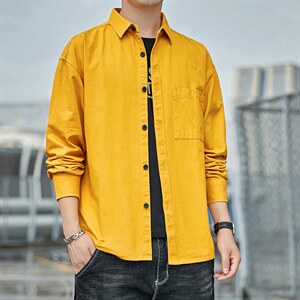 2023春秋港风纯色工装衬衫男士长袖帅气时尚休闲衬衣BSC915-P60图片