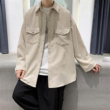 2025春夏新款灯芯绒港风纯色方领长袖休闲衬衫上衣D201-DM76-P45，男装衬衫，电商D321-1