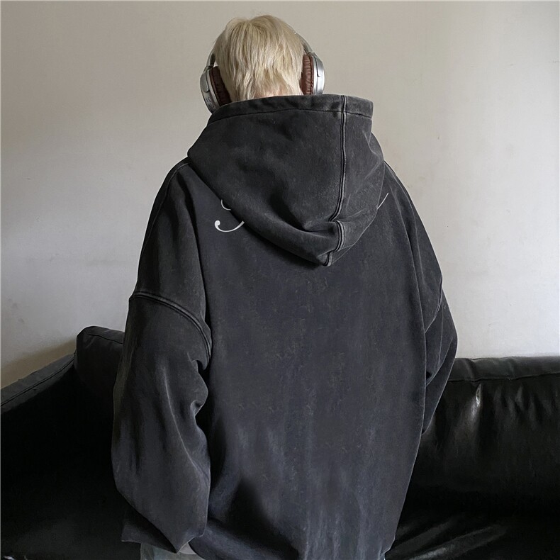 美式高街潮流人物印花水洗面料宽松连帽卫衣JK23528特批53控88,男装卫衣,星座605(原A050)
