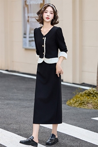 现货法式套装女2024年秋季新款女时尚气质撞色短外套半身裙两件套图片