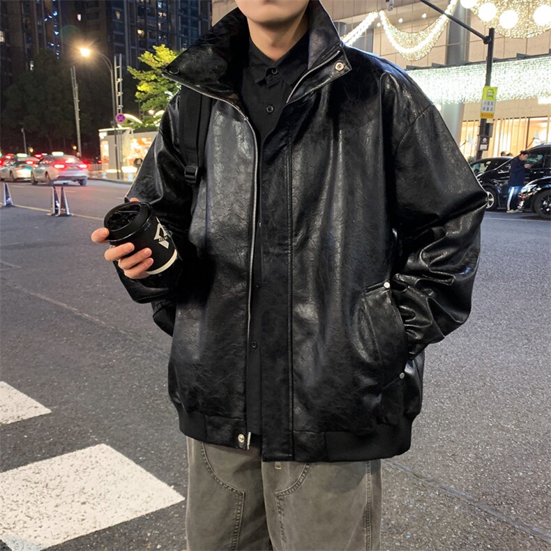 春季潮牌皮衣美式复古情侣翻领PU皮休闲宽松皮夹克外套JK0263-P78,男装夹克,星座308B-2