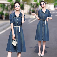 薄款牛仔连衣裙女2025新款夏季独特气质复古显瘦高级感衬衫裙收腰，女装连衣裙，意芙