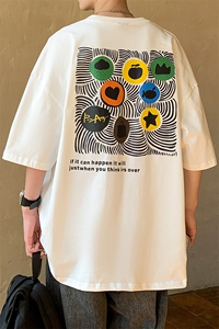 109-T24202-P38夏季新款潮牌纯棉240克重磅宽松短袖T恤图片