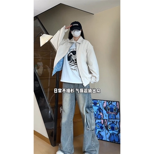 YK86049-P55 聚酯纤维 春秋新款美式复古设计感双面穿夹克图片