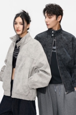 秋冬休闲百搭纯色棒球领夹克绒感男女同款XZ302B-1-XY2506-P69，男装夹克，星座302B-1