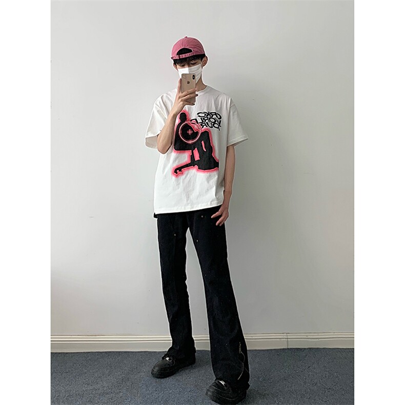 B221美式ins高街小众百搭微喇拉链牛仔裤LK22049-P60控78，男装牛仔裤，电商B221