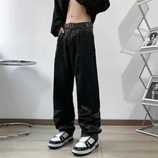 欧嘻哈vibe做旧渐变直筒牛仔裤男女复古潮牌宽松阔腿裤CN3038-P48，男装牛仔裤，星座1008