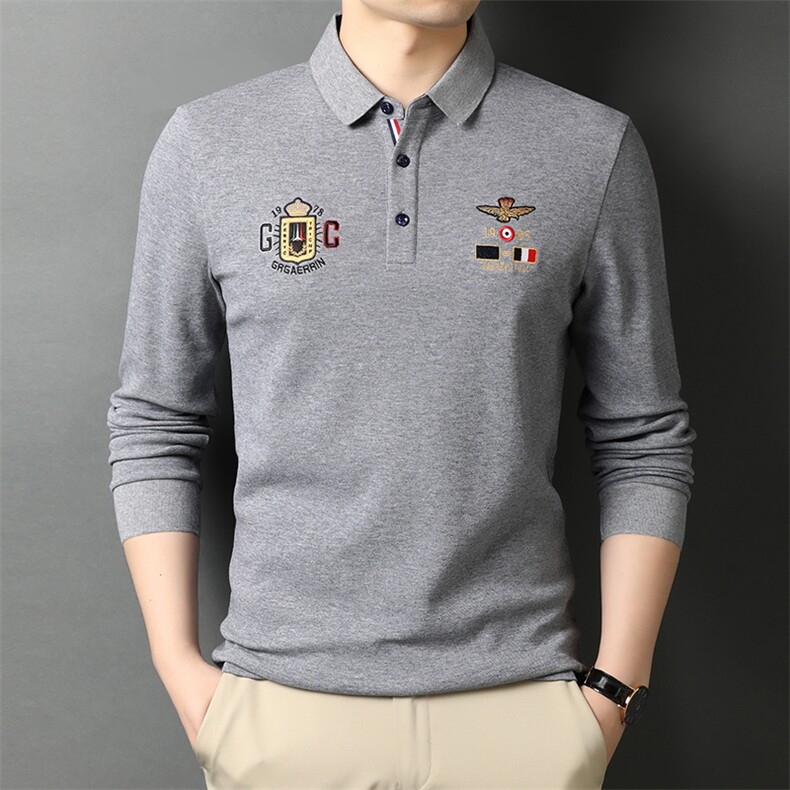 QLM55157男式秋季服装新款长袖T恤青年翻领四季打底体恤P63,男装T恤,电商B360