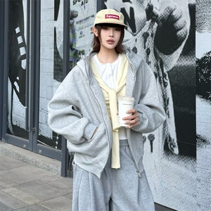 抖音得物高品质 26春装美式高街重磅宽松结构高领连帽卫衣外套W60图片