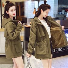 2023年秋冬季修身加厚甜美中长款常规纯色棉衣女新款，女装派克服，靓星雨