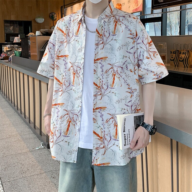 夏威夷花衬衫男夏季潮纯棉短袖衬衣翻领海边度假7255P45,男装衬衫,电商A056