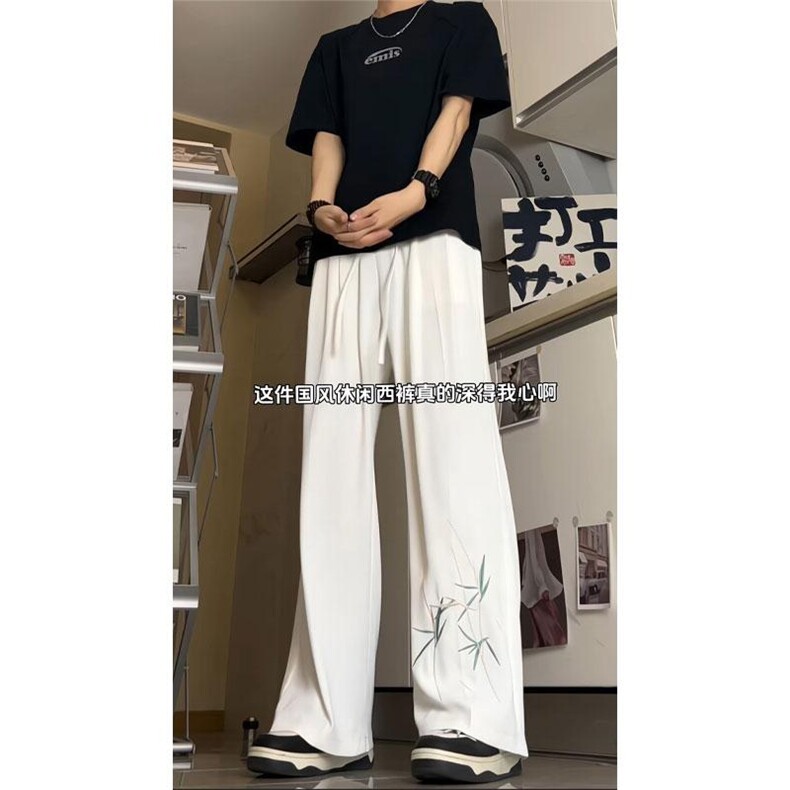 K1010-P50控78！新中式刺绣冰丝休闲裤西裤男,男装休闲裤,电商B369（原A024）