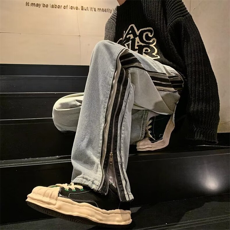 美式hiphop裤子侧边拉链复古牛仔裤男高街vibe直筒裤K5917-P58,男装牛仔裤,星座512-2