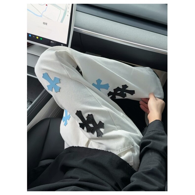 欧美高街轻奢克罗十字架贴标牛仔裤男女网红同款炸街子裤NZX795,男装牛仔裤,星座516A