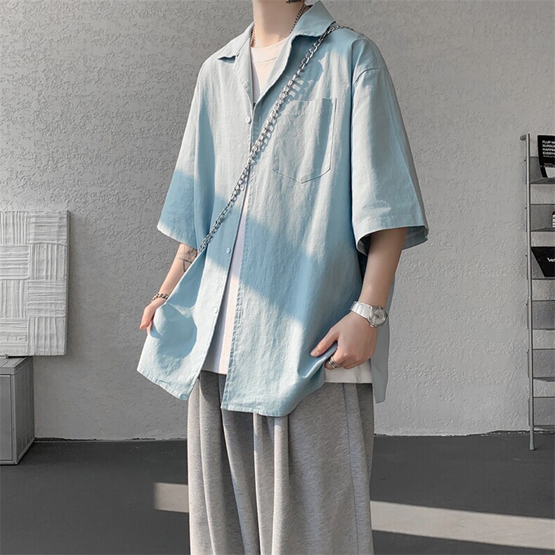 8XL-M亚麻短袖衬衫男夏薄款宽松休闲百搭大码半袖衬衣DC28002P50,男装衬衫,电商B312