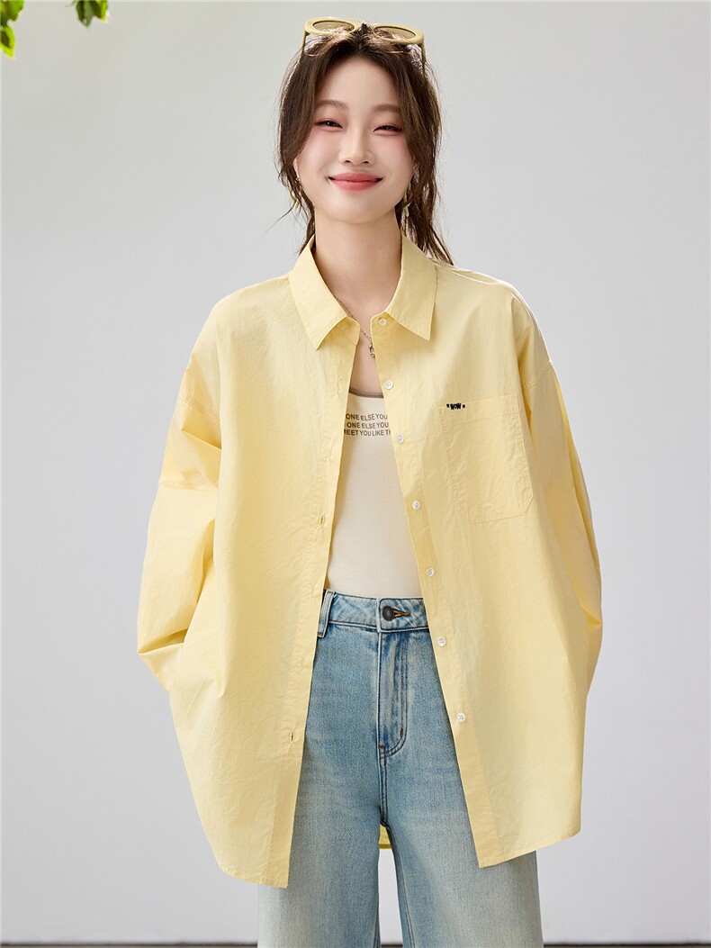 2026春夏新款蓝衬衫女宽松显瘦元气少女感衬衣韩版松弛感慵懒风,女装衬衫,艾米