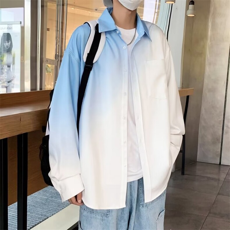 长袖渐变色衬衫男生薄款痞帅潮牌休闲衬衣百搭宽松外套CY334-P40,男装衬衫,星座412-3