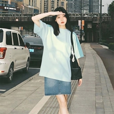 抖音得物品质二开240克宽松纯棉美式潮牌印花三条杠中性风短袖T恤，男装T恤，电商A486-1