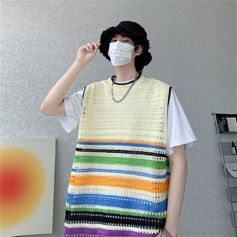 夏季复古撞色条纹背心马甲针织衫男情侣风叠穿小众毛衣男T8809,男装背心/马甲,星座1116A-1（原606A）