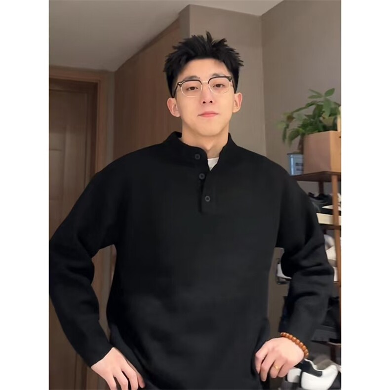 JY607-P51美式亨利领毛衣男毛衣休闲慵懒风针织衫男纯色毛衣，男装针织衫/毛衣，星座1501-3