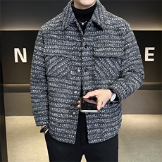 新标90绒店主风新款男士翻领格子羽绒服小香风外套6801-P295，男装羽绒服，电商B328