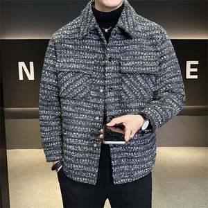 新标90绒 店主风新款男士翻领格子羽绒服小香风外套 6801-P295图片