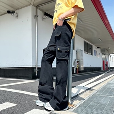 绑带工装牛仔裤男款美式高街裤子修身直筒微喇裤1165P55，男装牛仔裤，星座410-2