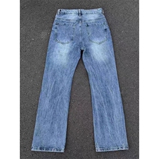 「Pansk」闪电波纹冰蓝牛仔重工水洗纹竹节直筒微喇NZ102-特批40，男装休闲裤，星座310A-4