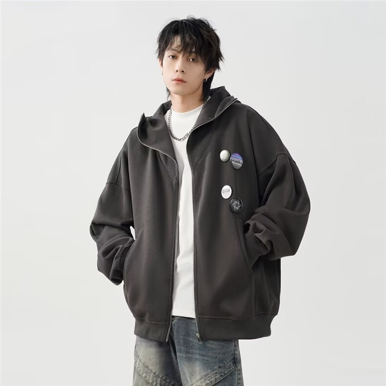 美式潮牌简约连帽开衫卫衣男潮流宽松情侣休闲夹克外套A86/P55,男装夹克,星座506