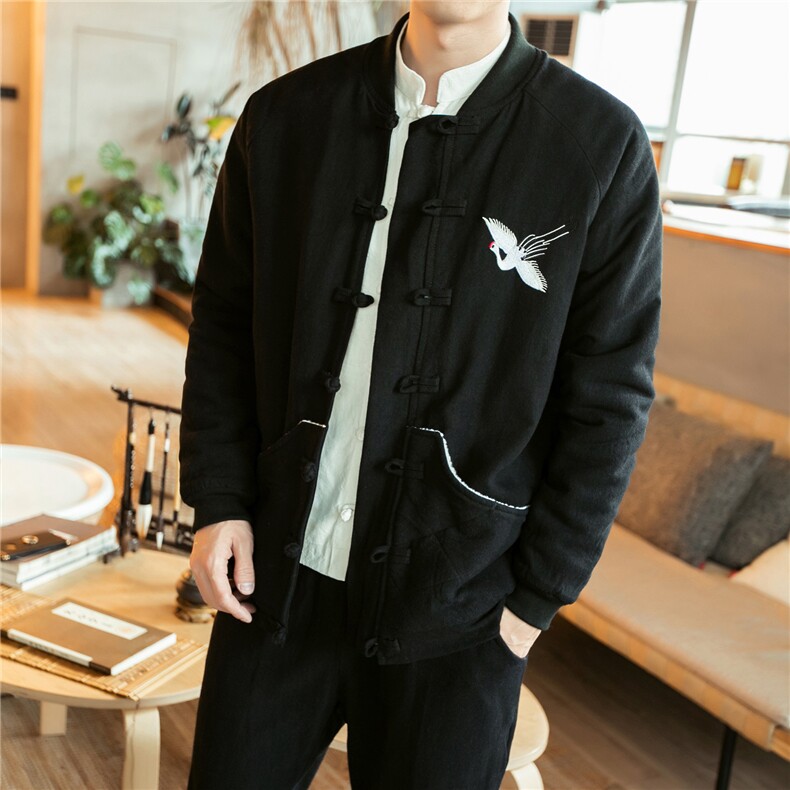 风羊羔绒加绒加厚男装刺绣棉衣外套 盘扣棉袄羊羔毛 M89 P120图片