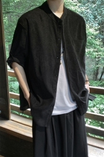 日系复古灯芯绒工装短袖衬衫男宽松休闲衬衣7108-P38，男装衬衫，电商B380（原B361）