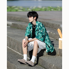 满印碎花衬衫短袖大码复古花卉衬衫夏威夷冰丝沙滩衬衣DC5016/P35，男装衬衫，电商B238