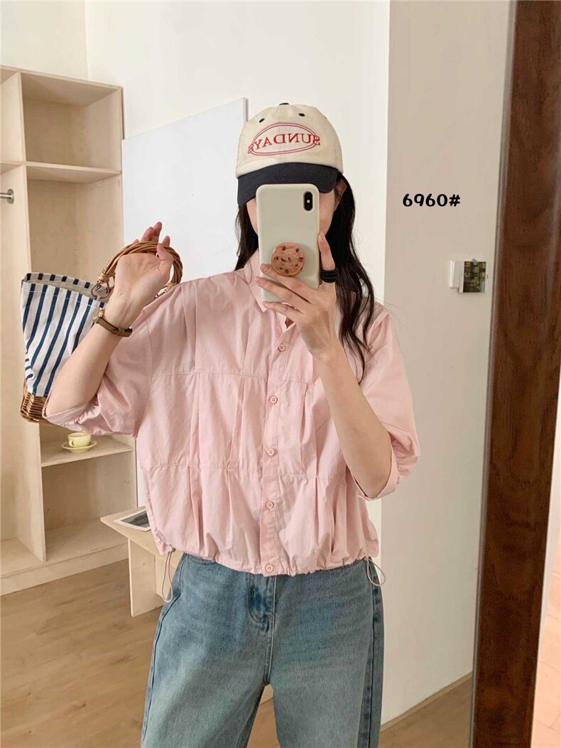2025年夏季无袖POLO领短袖休闲修身型设计款小五分T,女装衬衫,洛丽兰可