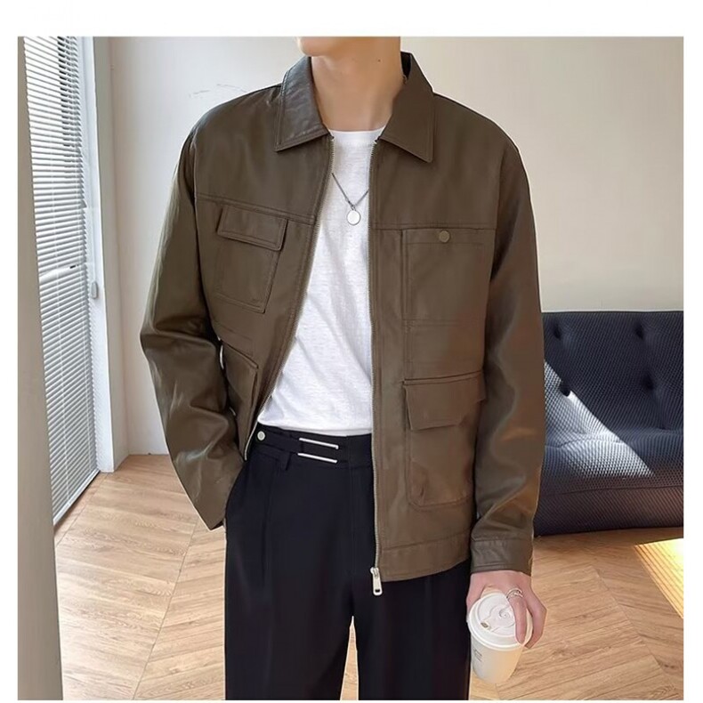 港风秋款男夹克衫工装大口袋拉链开衫皮外套jk0025P75,男装夹克,星座1013-1