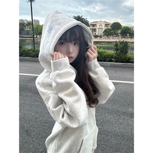 秋冬新款宽松刺绣设计情侣连帽卫衣女保暖上衣WLW0488-P40 加绒45图片