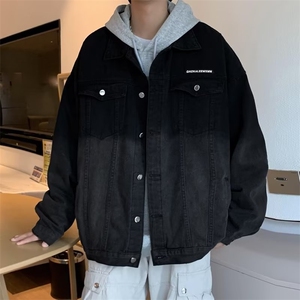 美式复古牛仔外套渐变oversize棕色刺绣夹克 X336 P50图片