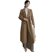 现货新款双面羊毛呢带复试后开叉100%全毛修身气质御姐款大衣，女装双面呢大衣，丝露依尚（原SL）