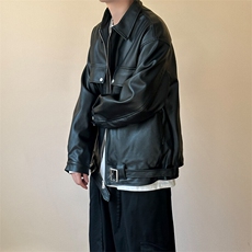 现货-潮牌工装皮夹克男时尚宽松皮衣帅气潮流机车服-AP23092-P110，男装夹克，电商A351