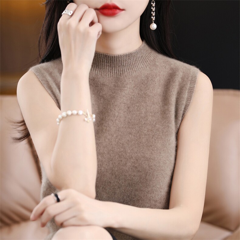 半高领2024年秋季无袖针织衫女士新款背心,女装背心吊带,暖娇绒
