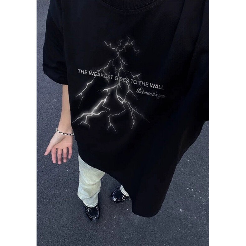复古高街t恤夏季潮牌欧美cleanfit闪电短袖男纯棉五分袖T463,男装T恤,星座1116A（原606A-3）