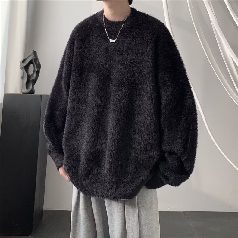 209-P48男女同款圆领宽松毛衣秋冬日系复古百搭纯色打底针织衫,男装T恤,电商B323A