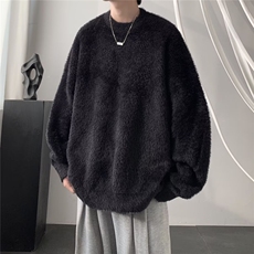209-P48男女同款圆领宽松毛衣秋冬日系复古百搭纯色打底针织衫，男装T恤，电商B323A