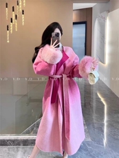 【依嘟】超大狐狸毛双面羊绒中长款秋冬狐狸毛袖渐变色羊毛外套(，女装双面呢大衣，依嘟服饰