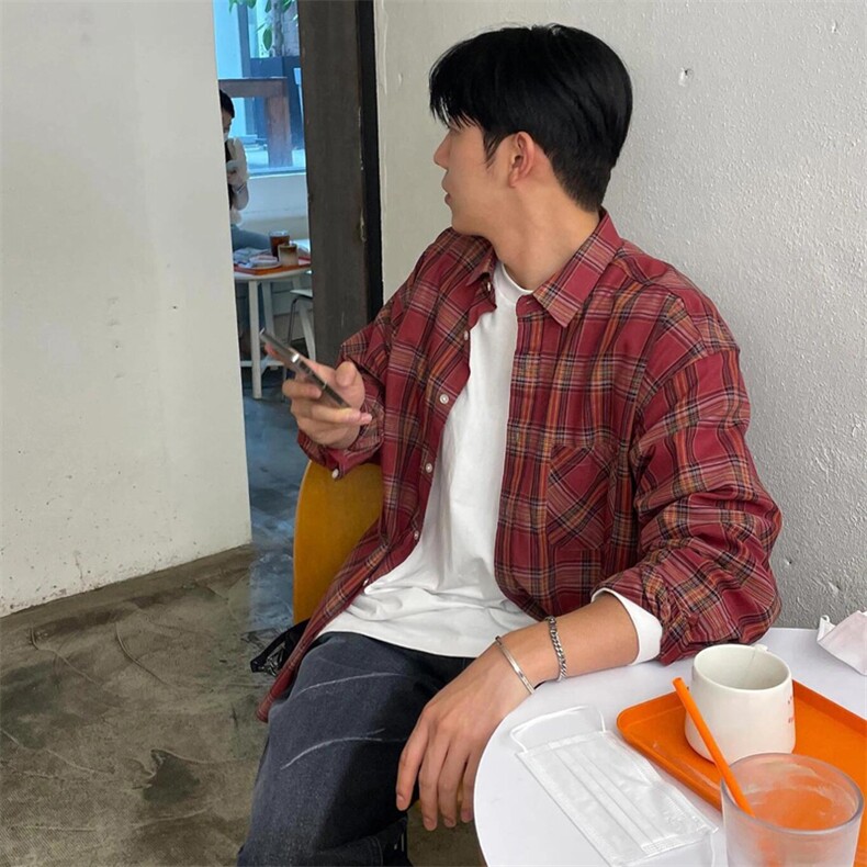 春季新款格子衬衫男长袖港风潮牌日系CK59-P50图片