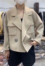 2021秋冬新款韩版时尚大扣子西装领长袖百分百羊毛双面呢外套，女装西装，L·H·X